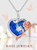TOUPOP Sterling Silver Crystal Rose Flower Necklace Jewelry Gifts For Women-0-4