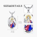 wholesale 925 Sterling Silver Oval Enamel Virgin Mary Medal Pendant Necklace with Pray for Us Inscription - Christian -0-4