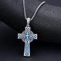 wholesale 925 Sterling Silver Blue Turquoise Celtic Knot Cross Pendant Necklace -0-4
