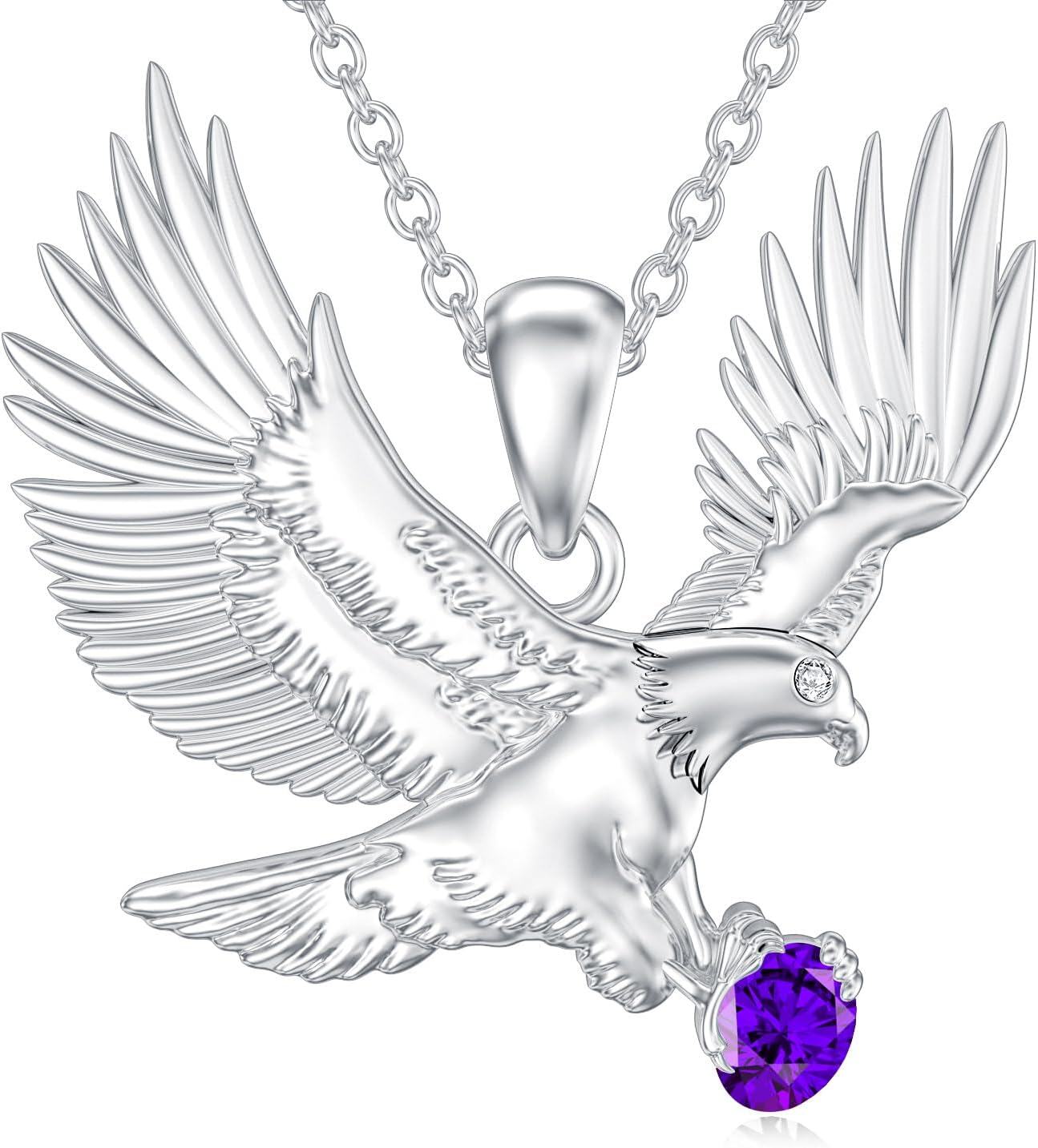  Sterling Silver Lab Grown Diamond Eagle Necklace Pendant for Women -0-0