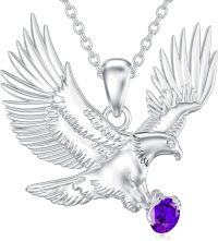 wholesale 925 Sterling Silver Purple Cubic Zirconia Flying Eagle Pendant Necklace for Women-Purple