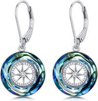 wholesale Sterling Silver Crystal Compass Earrings Grad Gifts for Women-Blue