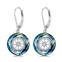 wholesale 925 Sterling Silver Compass Crystal Drop Earrings-Blue