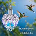 wholesale 925 Sterling Silver Hummingbird Urn Necklace for Ashes with Crystal Cremation Jewelry - Purple and Blue Heart Design-0-3