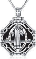wholesale 925 Sterling Silver St Benedict Medal Cross Pendant Necklace for Men Women Catholic Faith Protection s 36 Chain Black Enamel Shield Design with Crucifix and Holy Prayer Inscription-0-0