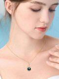 wholesale Sterling Silver Black Pearl Pendant Necklace for Women Jewelry Gift-0-4