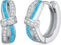 wholesale 925 Sterling Silver Blue Opal & Cubic Zirconia Huggie Hoop Earrings Gift for Her Him-0-0