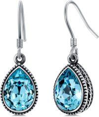 wholesale 925 Sterling Silver Multicolor Gemstone Simulated Birthstone Teardrop Dangle Earrings-March Birthstone