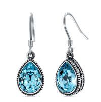 wholesale 925 Sterling Silver Teardrop Blue Topaz Drop Earrings-March Birthstone