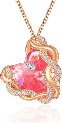 wholesale 925 Sterling Silver Infinity Heart Birthstone Crystal Necklace-10-Oct-Tourmaline Pink