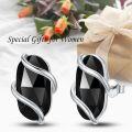 wholesale 925 Sterling Silver Black Onyx Stud Earrings - Trendy Wraparound Design, Hypoallergenic, Gift Box -0-3