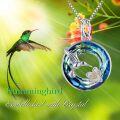 wholesale 925 Sterling Silver Blue Crystal Hummingbird Flower Pendant Necklace for Women-0-1