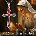 wholesale  925 Sterling Silver & 5A Cubic Zirconia Garnet Birthstone Cross Necklace for Women January Faith Jewelry Gift-0-5