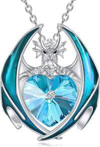 wholesale 925 Sterling Silver Crystal Dragon Necklace with Heart Birthstone Pendant-03-Mar