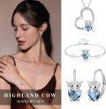 wholesale 925 Sterling Silver Blue Crystal Heart Highland Cow Pendant Necklace-0-3