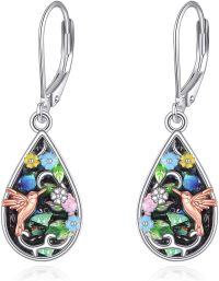 wholesale 925 Sterling Silver Multicolor Stone Drop Earring with Hummingbirds and Butterflies Design-Hummingbird