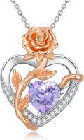 wholesale  Sterling Silver Rose Quartz Heart Pendant Necklace for Women -0-31