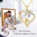 wholesale 14K Gold Heart-Shaped Calla Lily Pendant with White Stones and Accents - 16 Chain (Length Options)-0-4