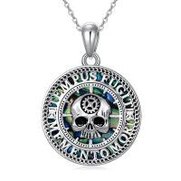 wholesale 925 Sterling Silver Round Pendant with Gear and Abalone Shell Inlay - Gothic Steampunk Style Necklaces for Women Men Gifts-Style 3
