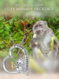 wholesale 925 Sterling Silver I Love You Forever Monkey Banana Heart Pendant Necklace-0-1