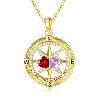wholesale 925 Sterling Silver Compass Pendant with Birthstones for Women-01-06-Jan-Jun