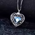 TOUPOP Sterling Silver Blue Crystal Rose Flower Urn Necklace For Ashes Memorial Jewelry-0-4
