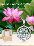 wholesale 925 Sterling Silver Lotus Flower Pendant Necklace with Multi-Color Stones for Women and Girls-0-5