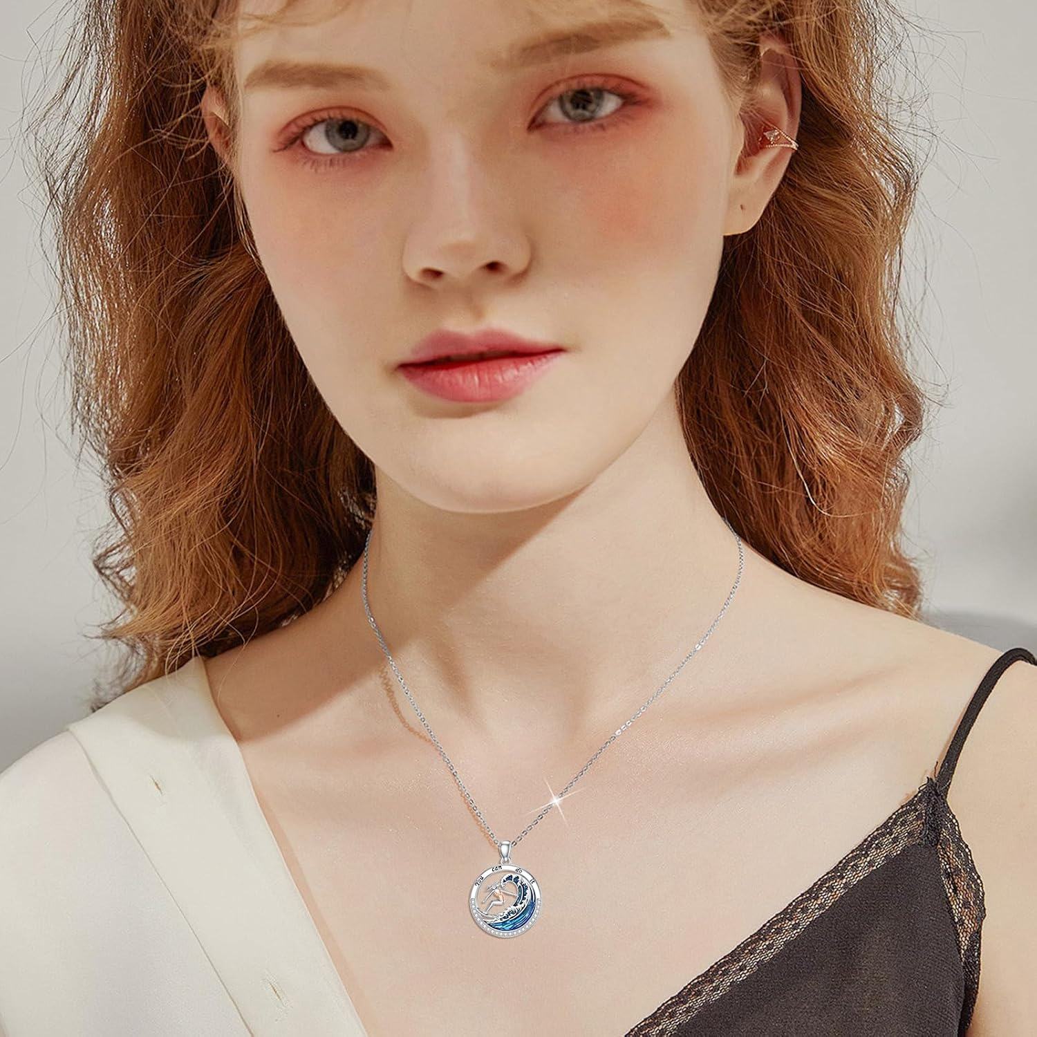925 Sterling Silver Running Girl Wave Pendant Necklace for Women Fitness s-0-3