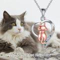 wholesale 925 Sterling Silver Heart-Shaped Pendant with Rose Gold Cat Charm and Multi-Colored Stones - Perfect Gift for Cat Lovers (Jewelry)-0-4