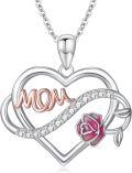 wholesale 925 Sterling Silver Pink Rose Heart Sunflower Pendant Necklace for Mom-0-0