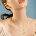 wholesale 14K Gold Sunflower Cross Pendant Necklace for Women Gifts - Mothers Day Jewelry-0-5