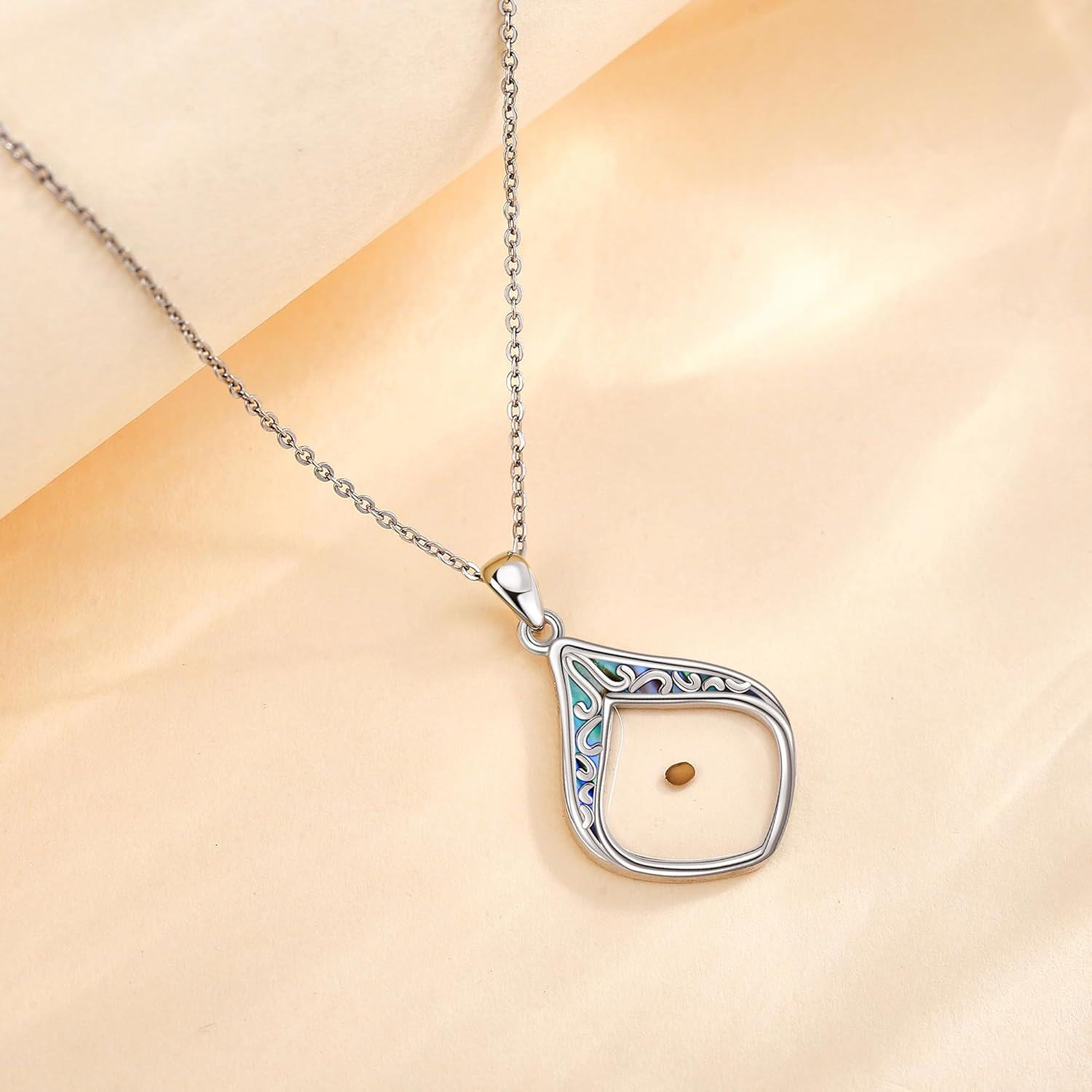 wholesale 925 Sterling Silver Teardrop Abalone Shell & Gold Plated Mustard Seed Pendant Necklace Christian Jewelry for Women-0-3