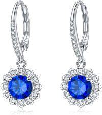 wholesale 925 Sterling Silver Blue CZ Lotus Drop Earrings for Women and Girls Gifts-Flower-Blue