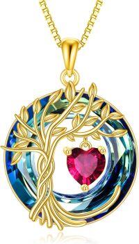 wholesale Sterling Silver Crystal Tree of Life Necklace for Women with Birthstone-07-Jul-Ruby