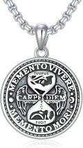 wholesale 925 Sterling Silver Round Pendant with Raven and Hourglass Design - Memento Mori Necklace for Men Women Gifts-0-6