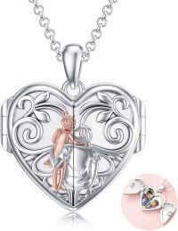 wholesale 925 Sterling Silver Heart Locket Necklace Wholesale Father Daughter Walk Together Photo Frame-03-02-Father Daughter Locket+ Photo-03-02-Father Daughter Locket-03-02-Father Daughter Locket+ Photo+Text