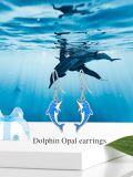 wholesale 925 Sterling Silver Blue Opal Dolphin Dangle Drop Earring Beach  for Women Girls-0-5