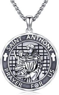 wholesale Sterling Silver Archangel Medals St Pendant Necklace for Men Women-62-St Anthony Medal(round silver)