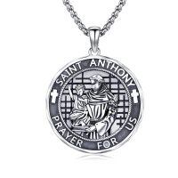wholesale 925 Sterling Silver Archangel Medals St Pendant Necklace for Men Women-62-St Anthony Medal(round silver)