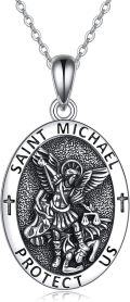 wholesale 925 Sterling Silver Religious Jewelry St. Michael and Raphael Praying Hands Coin Medal Pendant Necklace Archangel Protection for Men & Women-0-0