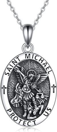 wholesale 925 Sterling Silver Religious Jewelry St. Michael and Raphael Praying Hands Coin Medal Pendant Necklace Archangel Protection for Men & Women-Saint michael necklace