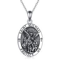 wholesale 925 Sterling Silver Saint Michael Protect Us Oval Medal Pendant Necklace-Saint michael necklace