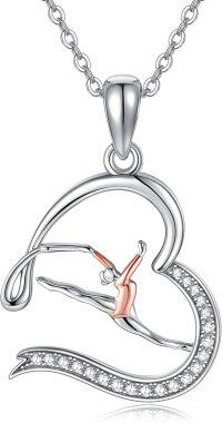 wholesale 925 Sterling Silver Heart-Shaped Dancing Ballerina CZ Pendant Necklace for Women and Girls-Gymnastics