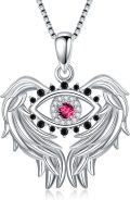 wholesale TOUPOP Evil Eye Necklace For Women Sterling Silver Angel Wings Protection Pendant Necklace With July Birthstone Red Ruby Amulet Jewelry Gifts For Her Women Birthday Graduation -0-0