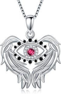 wholesale TOUPOP Evil Eye Necklace For Women Sterling Silver Angel Wings Protection Pendant Necklace With July Birthstone Red Ruby Amulet Jewelry Gifts For Her Women Birthday Graduation -undefined