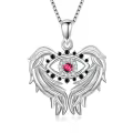 TOUPOP Sterling Silver Red Ruby Angel Wings Protection Pendant Necklace-0-0