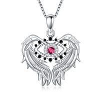 TOUPOP Sterling Silver Red Ruby Angel Wings Protection Pendant Necklace-undefined