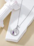 wholesale 925 Sterling Silver Purple Enamel Owl Moon Pendant Necklace-0-2