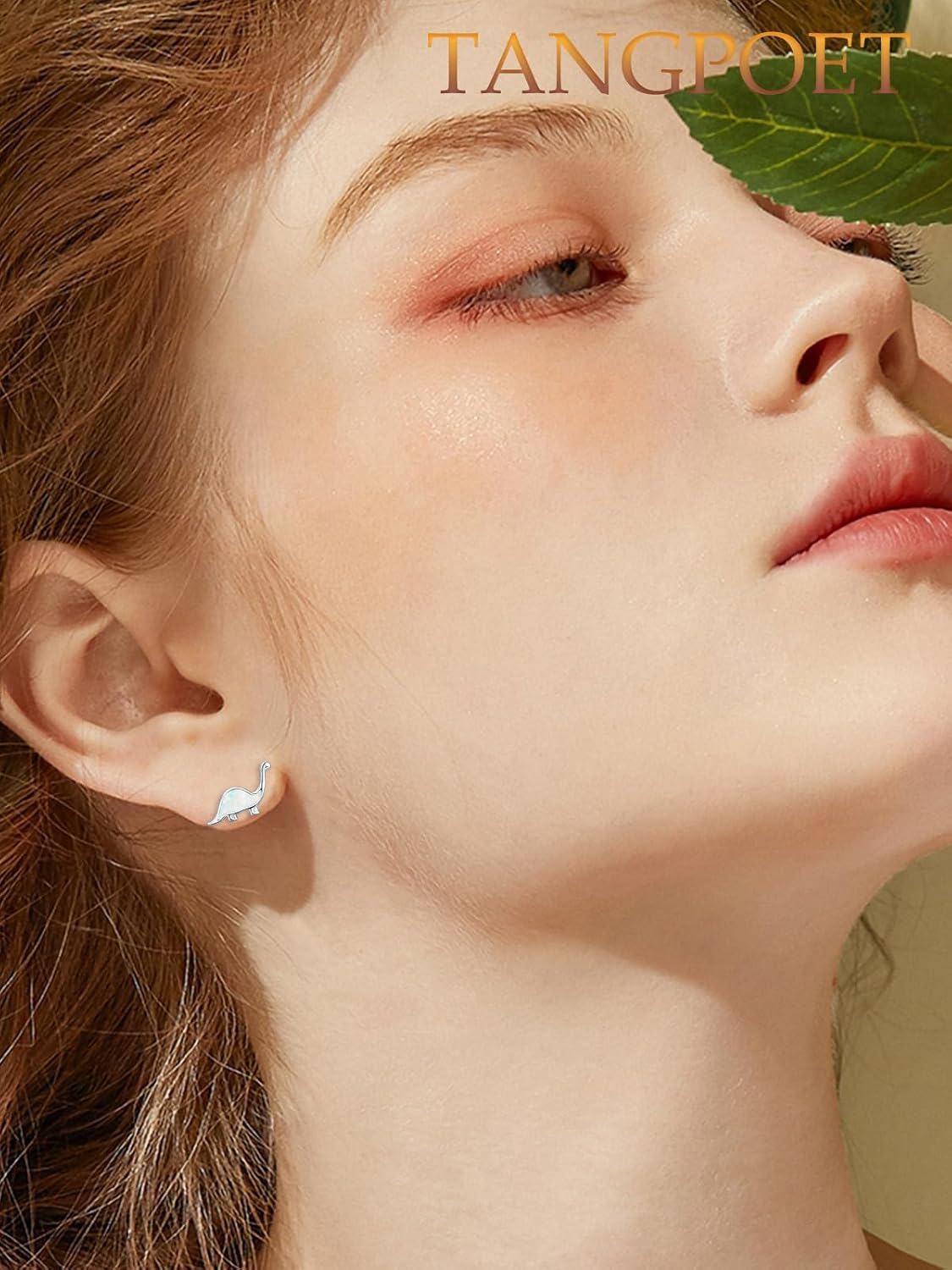 wholesale 925 Sterling Silver Dinosaur Opal Stud Earrings for Sensitive Ears-0-2