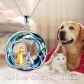 wholesale 925 Sterling Silver Blue Topaz Dog & Cat Lover's Pendant Necklace-0-2